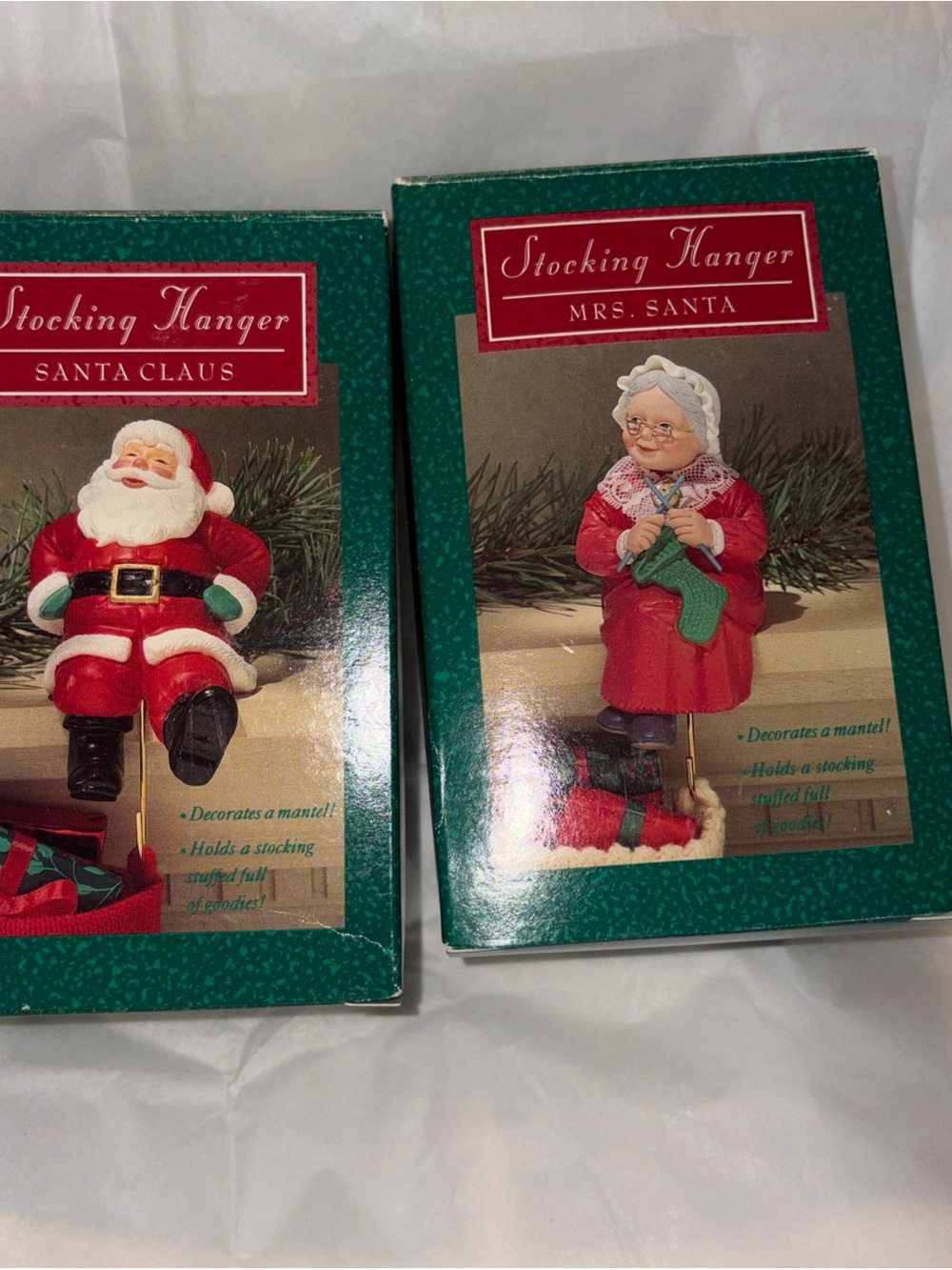 Hallmark vintage Santa & Mrs. Santa Claus Stocking Hangers (2) brand new in box!